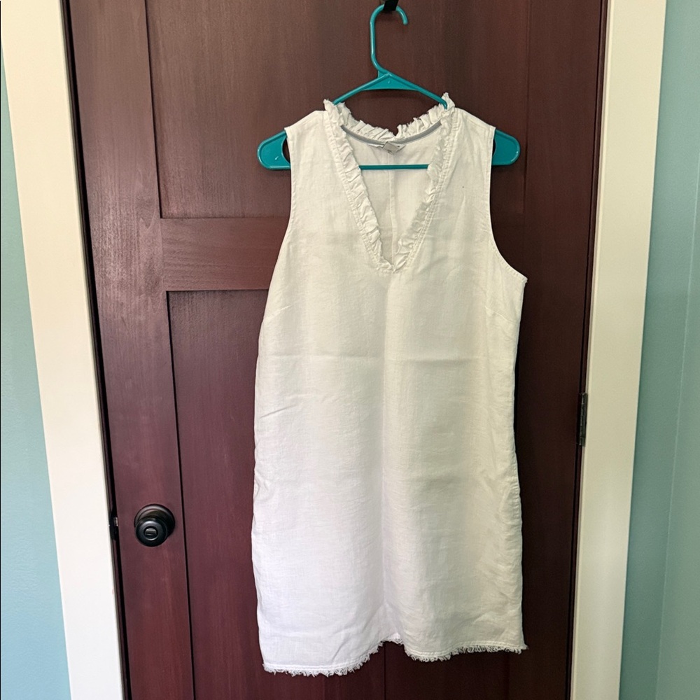 Tommy Bahama White Sleeveless Midi Dress with Ruffle V-Neck